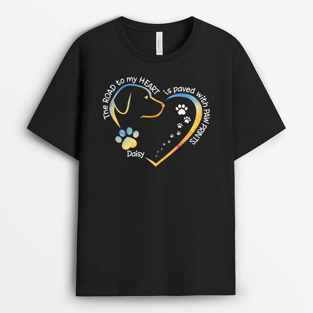 Road To Heart Paved With Pawprints - Personalized T-Shirts for Dog Lovers