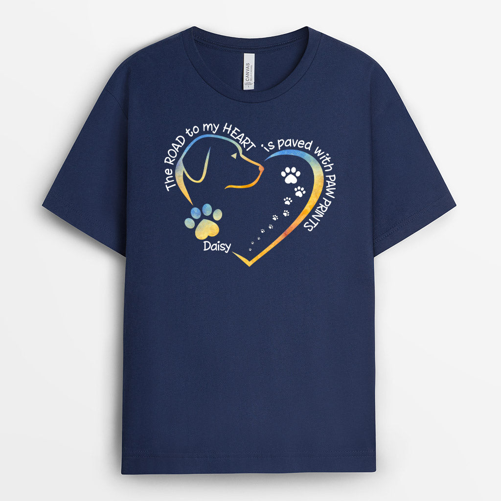 Road To Heart Paved With Pawprints - Personalized T-Shirts for Dog Lovers