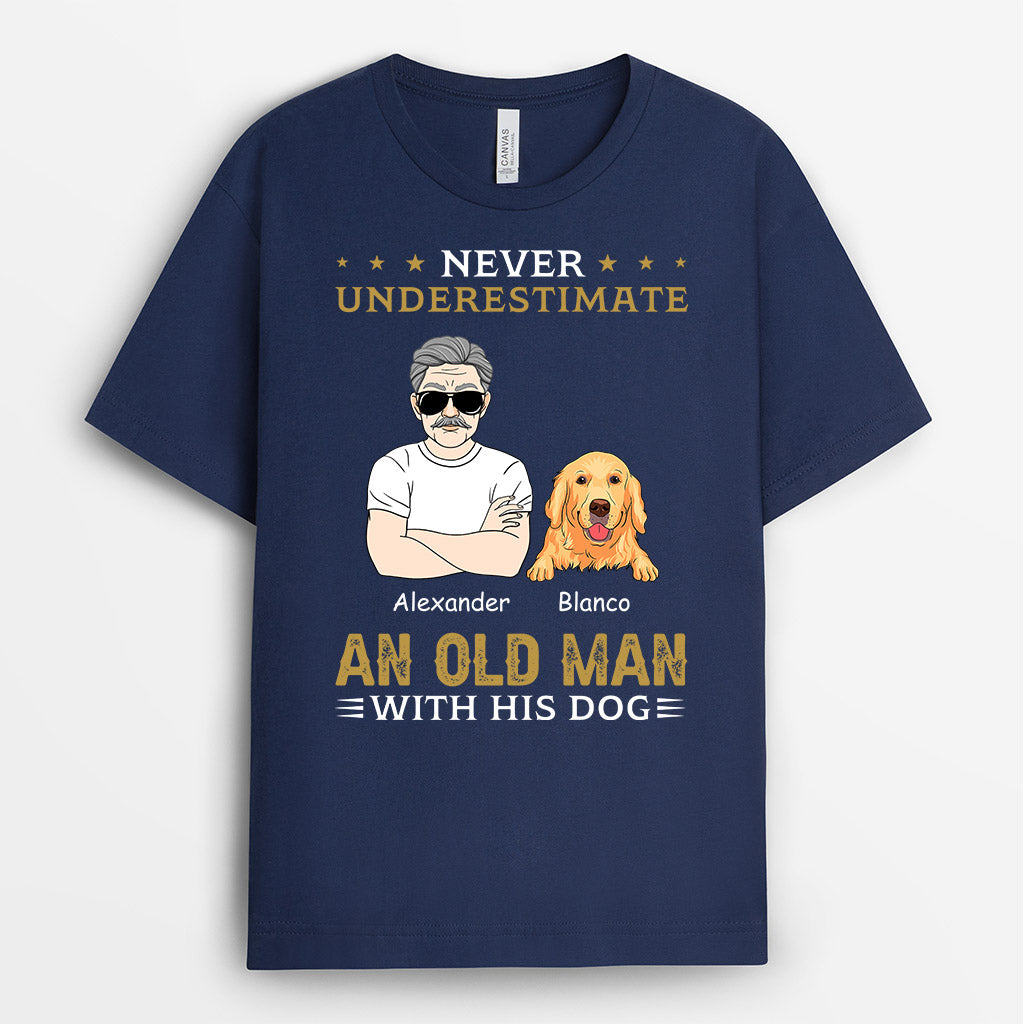 Never Underestimate Old Man Dog - Custom Dog Face T Shirt