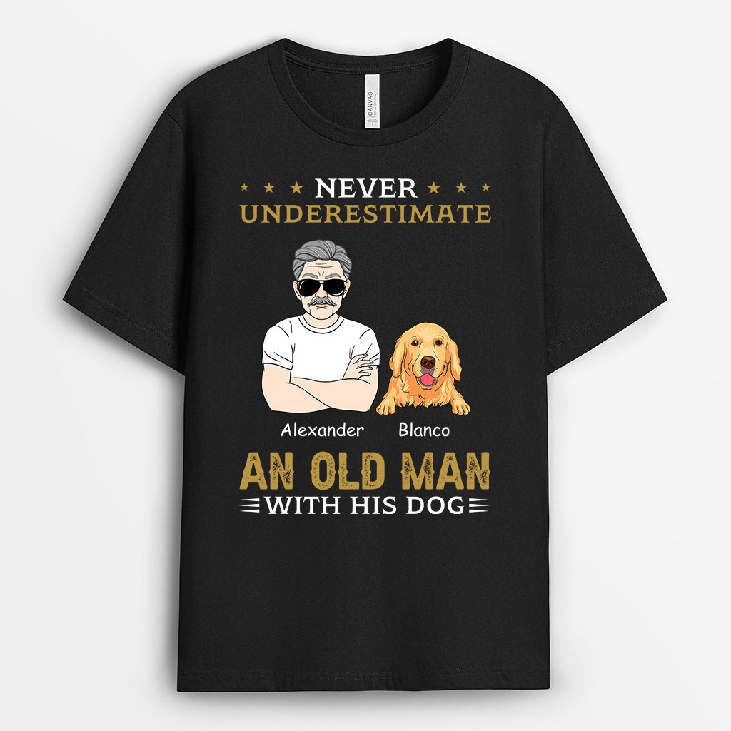 Never Underestimate Old Man Dog - Custom Dog Face T Shirt