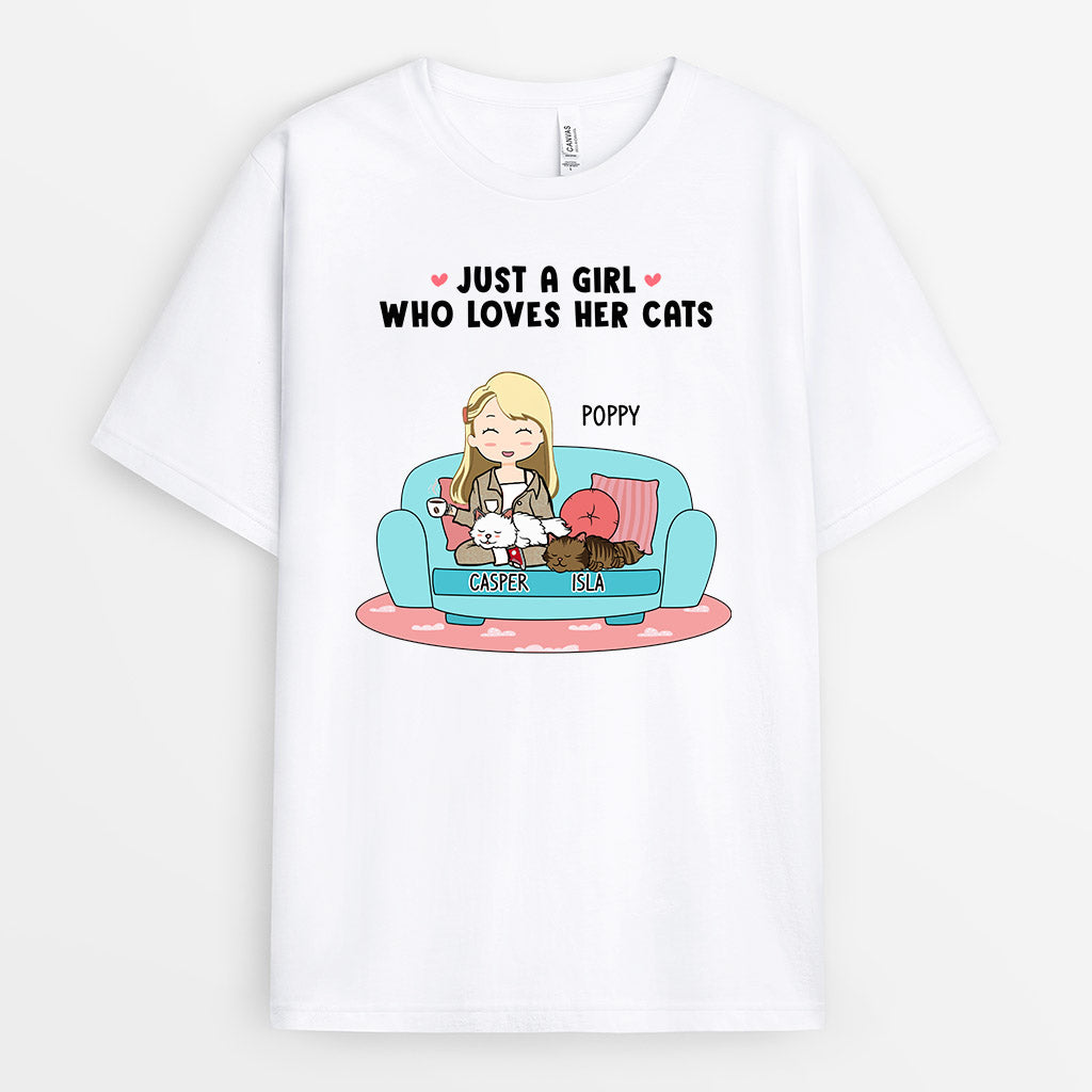 Just A Girl Who Loves Her Cats - Custom Cat Tee Shirts For Humans