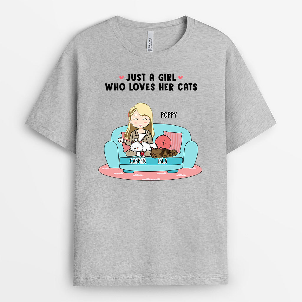 Just A Girl Who Loves Her Cats - Custom Cat Tee Shirts For Humans