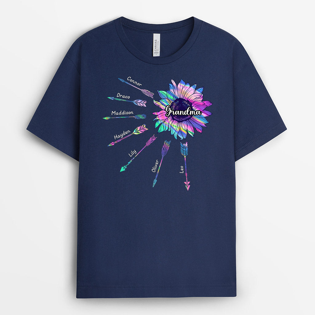 Personalized Sunflower Grandma Grandkids Names Shirt Gift