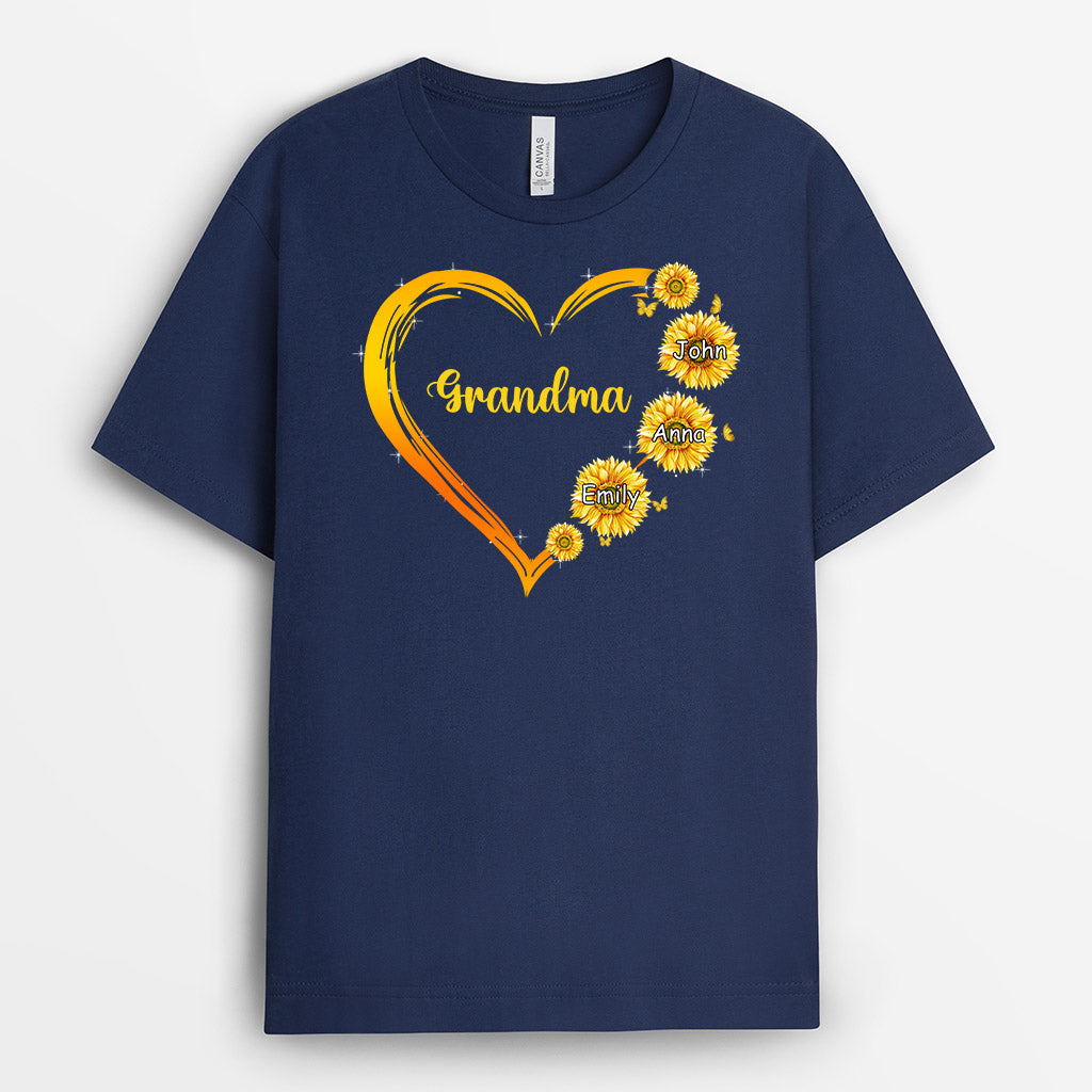 Personalized Sunflowers Heart Mom Grandma Shirt Gift