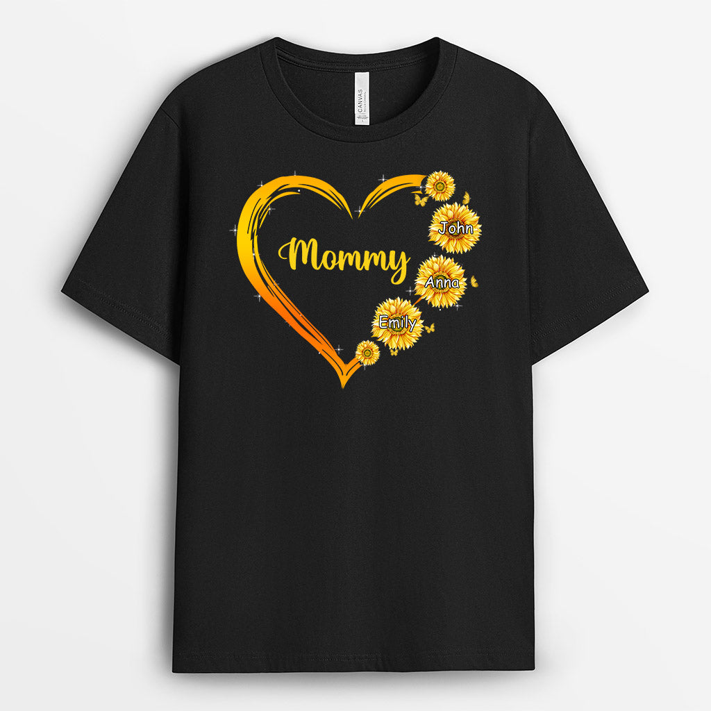 Personalized Sunflowers Heart Mom Grandma Shirt Gift