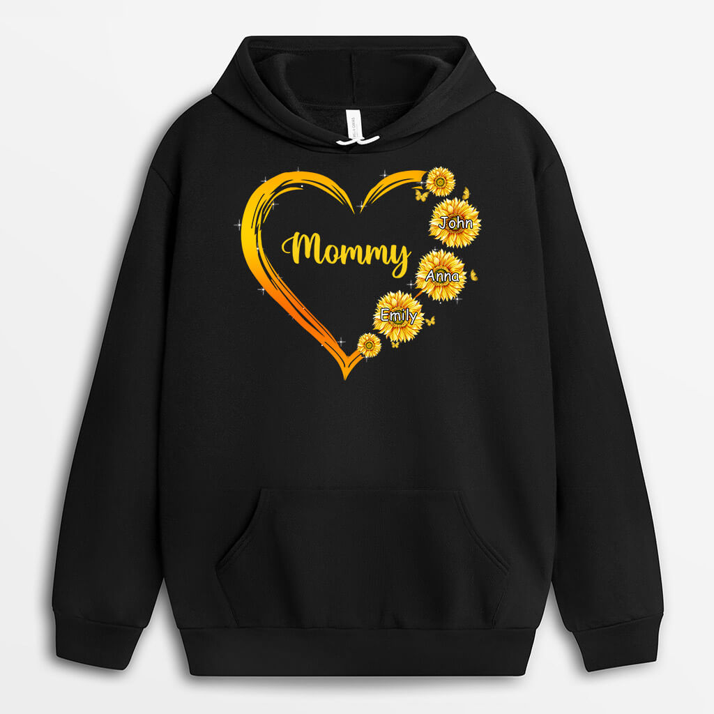 Personalized Sunflowers Heart Mom Grandma Hoodie