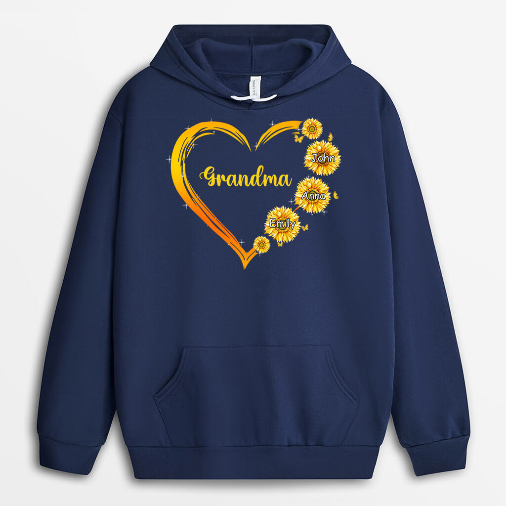 Personalized Sunflowers Heart Mom Grandma Hoodie