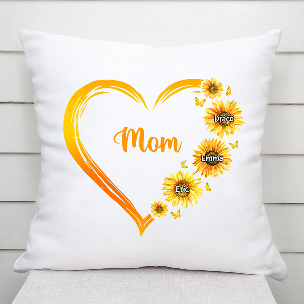 Sunflowers Heart Mom Grandma - Personalized Pillow for Mom and Grandma