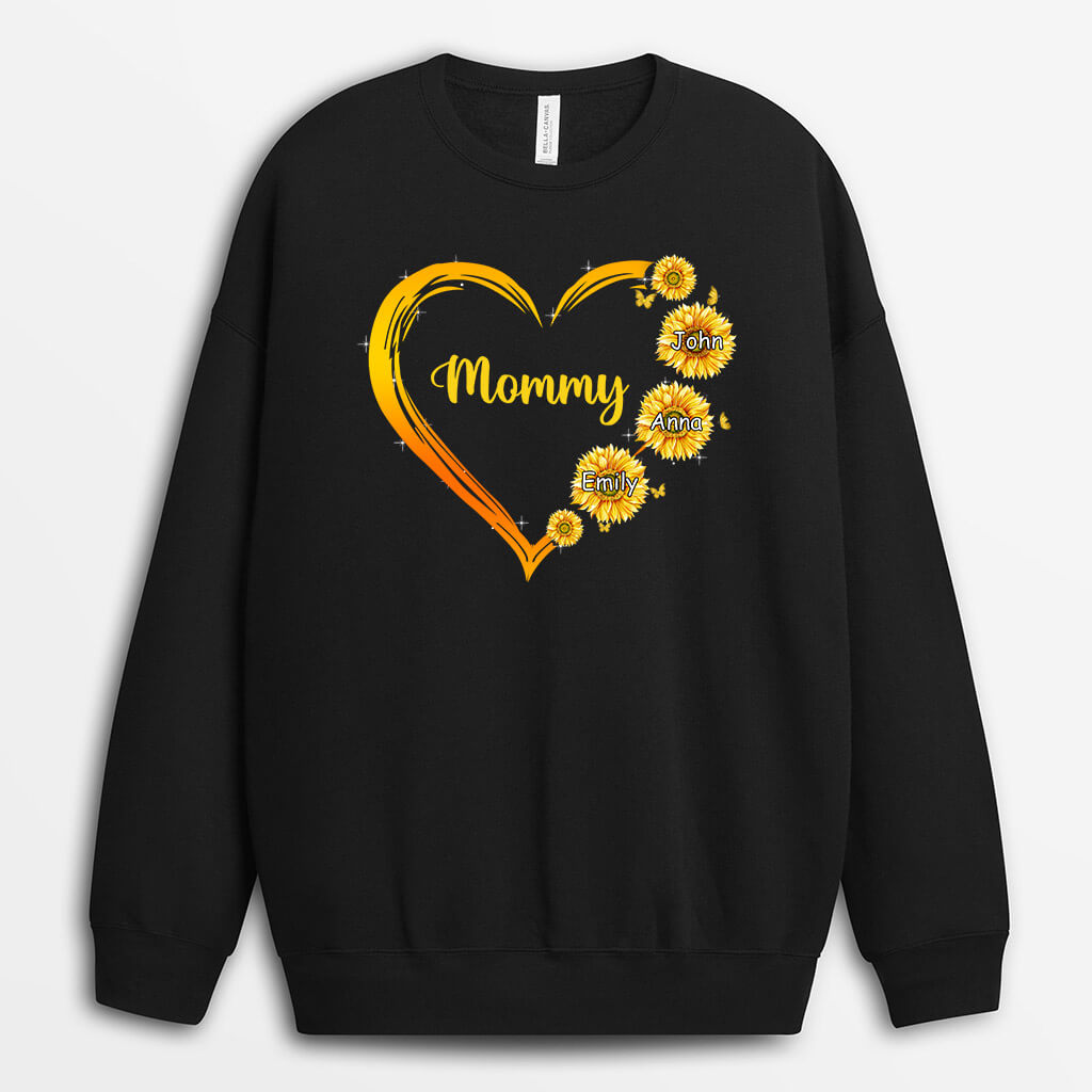 Personalized Special Sunflowers Heart Mom Grandma Sweatshirt