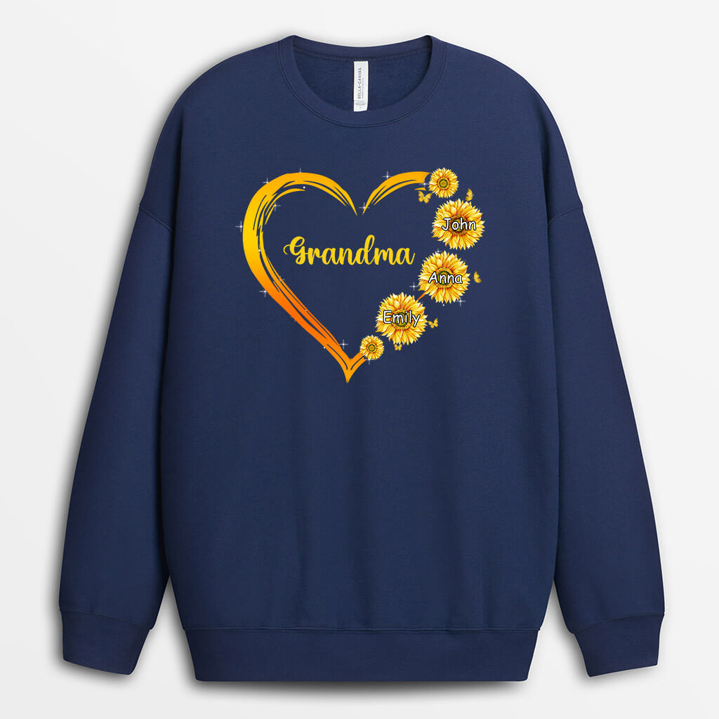 Personalized Special Sunflowers Heart Mom Grandma Sweatshirt