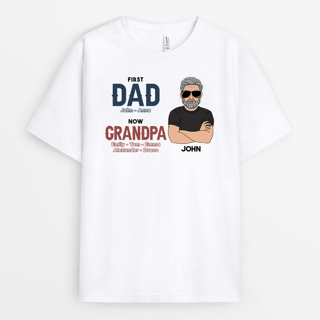 Personalized First Dad Now Grandpa T Shirt Gift