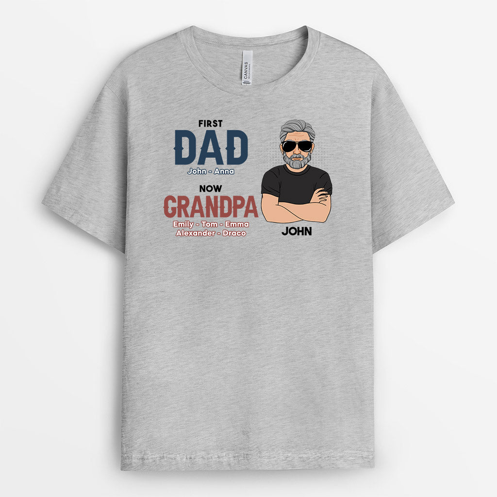Personalized First Dad Now Grandpa T Shirt Gift