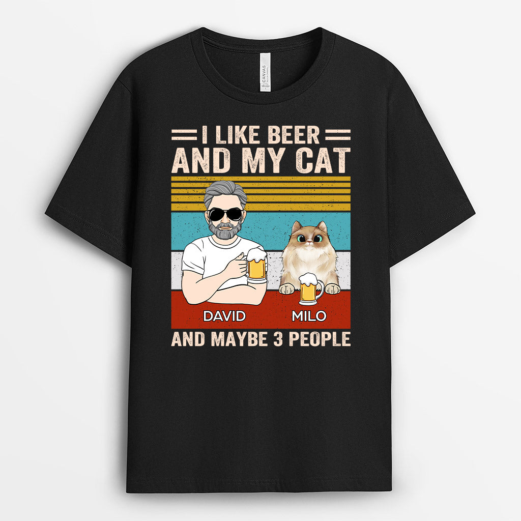 Man Beer And Cat T-shirt - Personalized Pet Gifts for Humans