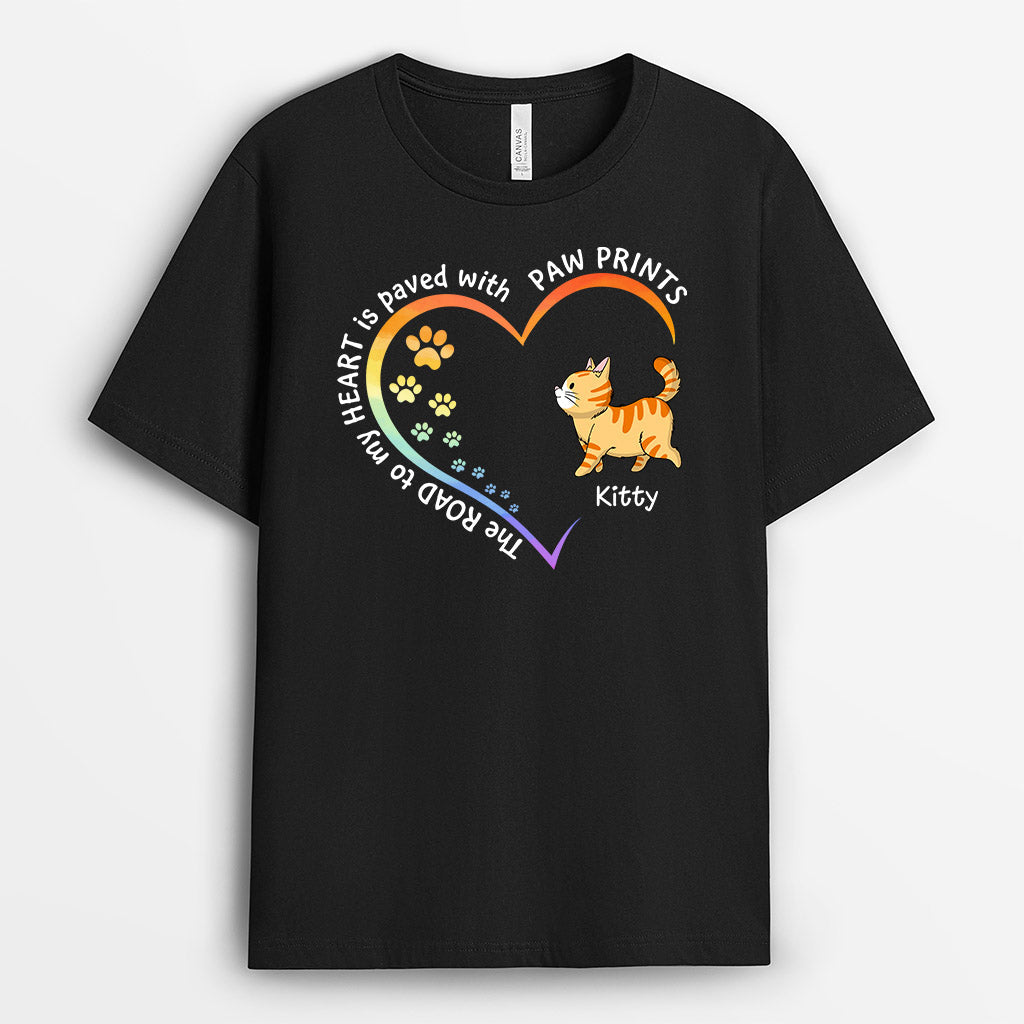 Road To Heart Paved With Cat Paw Print - Custom Cat Shirt for Humans