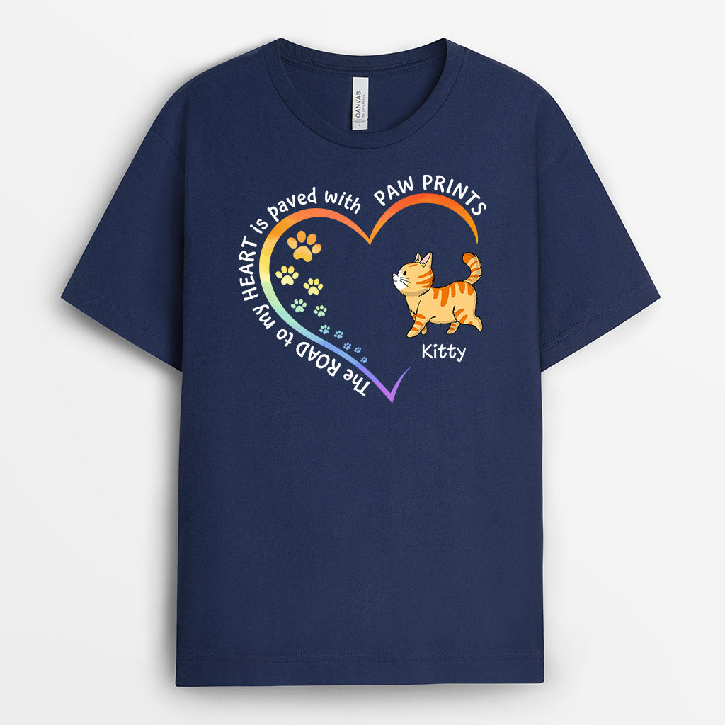 Road To Heart Paved With Cat Paw Print - Custom Cat Shirt for Humans