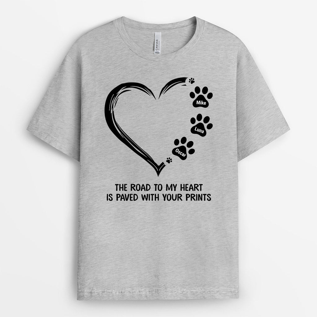 Paw Print Road To Heart - Personalized Dog Shirts for Human