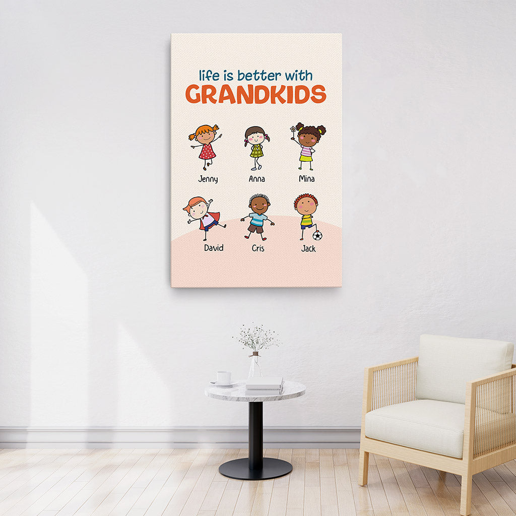 Life Is Better With Grandkids Canvas - Custom Family Gifts