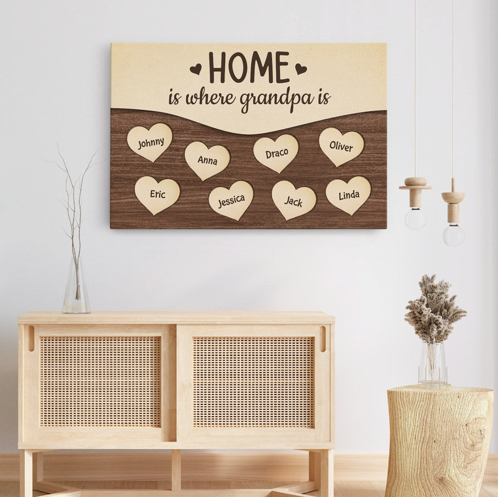 Home Is Where Mom/Grandpa/Grandma Is Canvas - Personalized Family Name Gifts