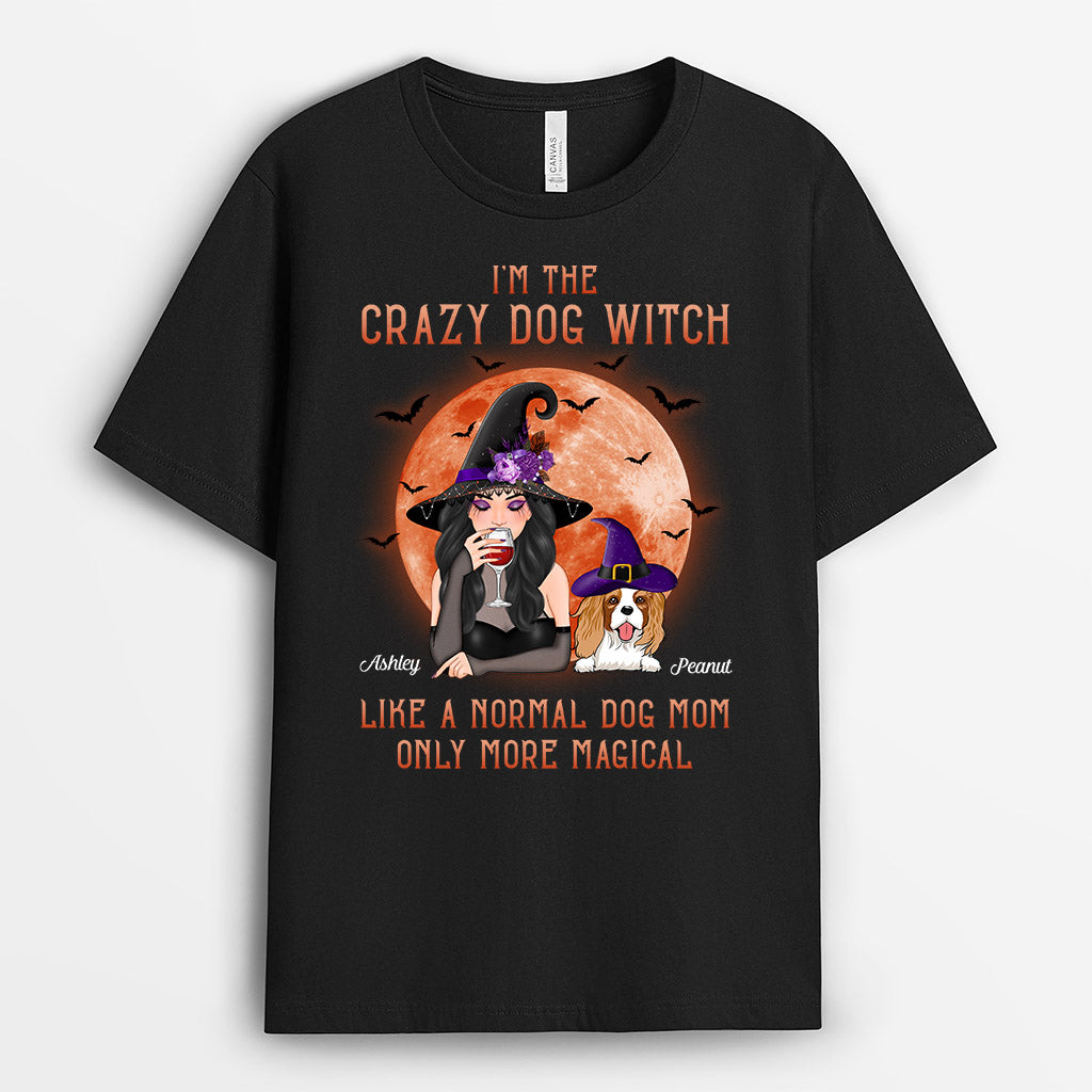 Crazy Dog Witch - Personalized Dog Tee Shirts for Humans