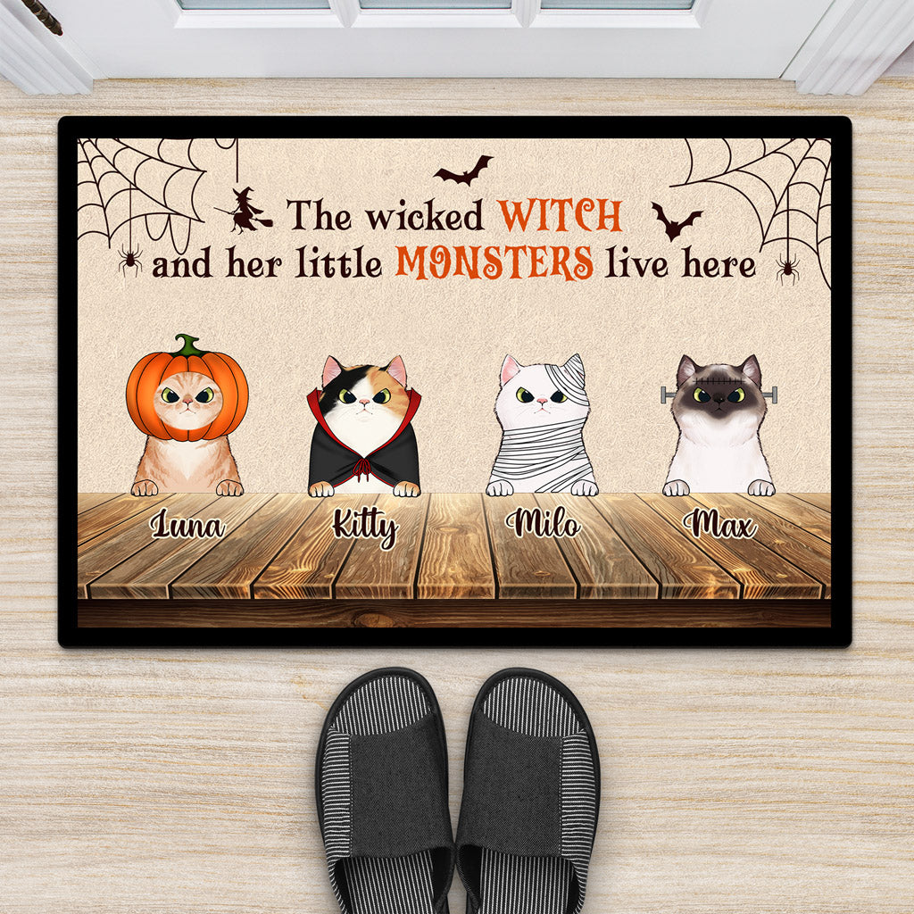 Personalized Wicked Witch And Monster Cats Door Mats