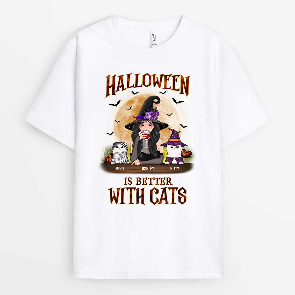 Halloween Is Better With Cats Shirt - Custom Halloween Gifts for Cat Lovers
