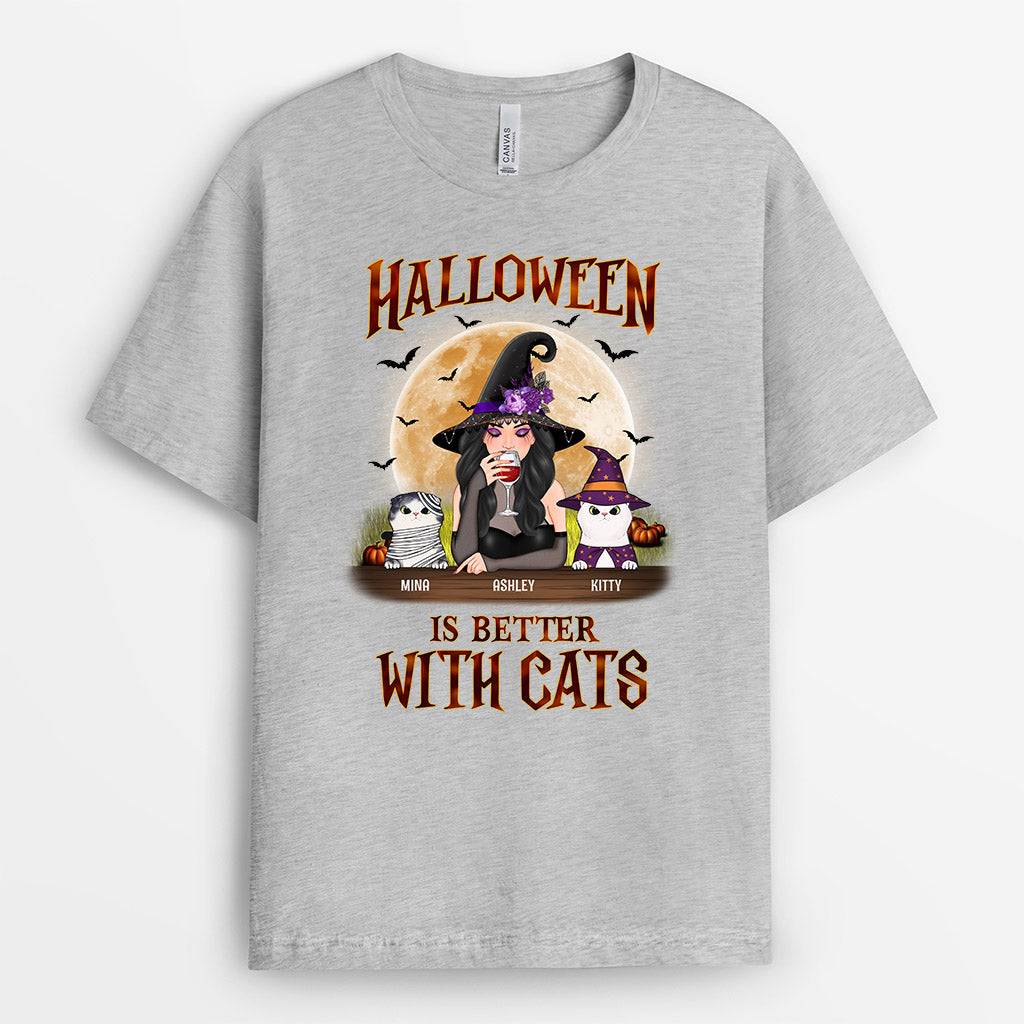 Halloween Is Better With Cats Shirt - Custom Halloween Gifts for Cat Lovers