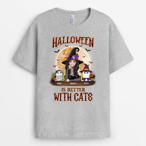 Halloween Is Better With Cats Shirt - Custom Halloween Gifts for Cat Lovers