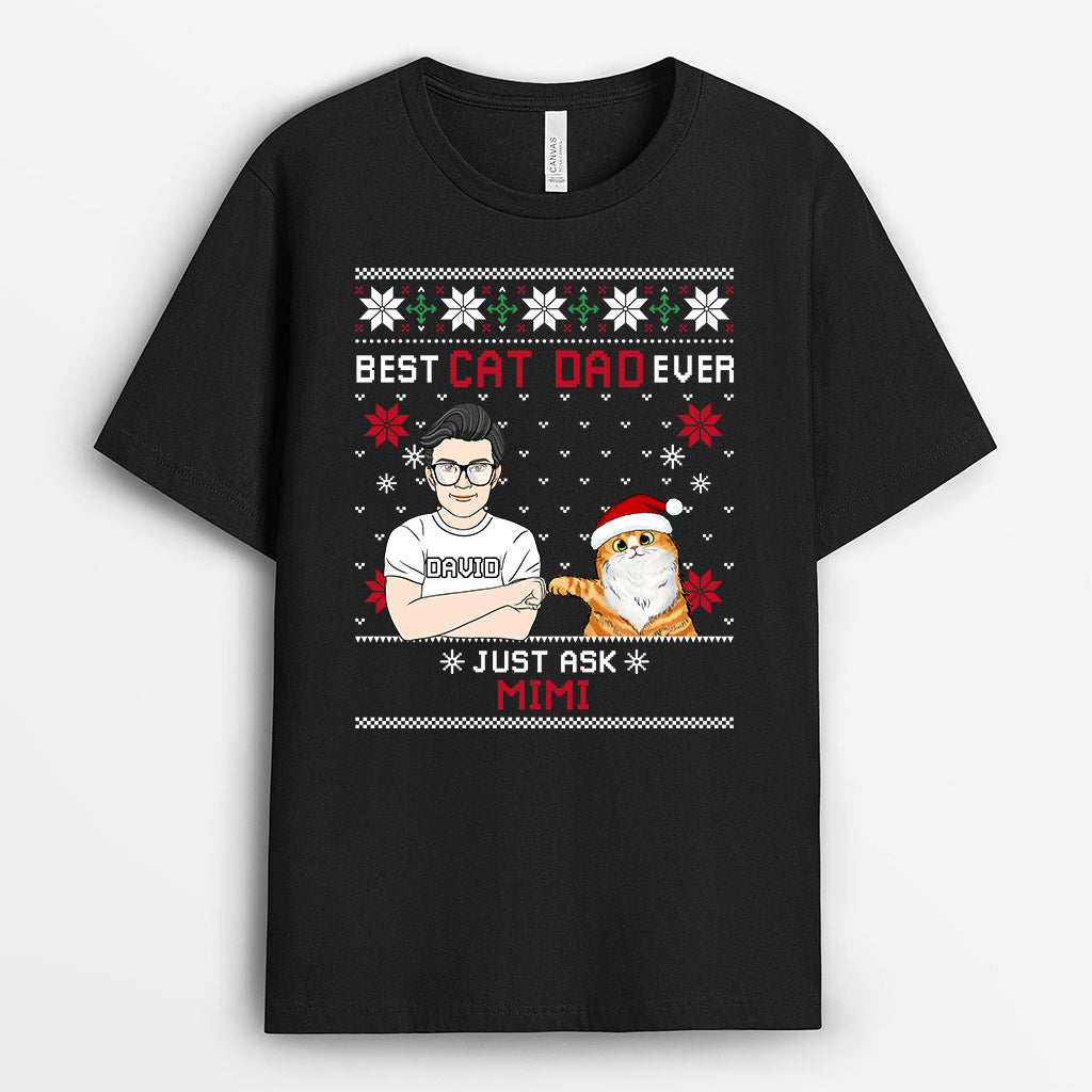 Best Cat Dad Ever T-Shirt | Personalized Christmas Tee Shirts for Cat Lovers