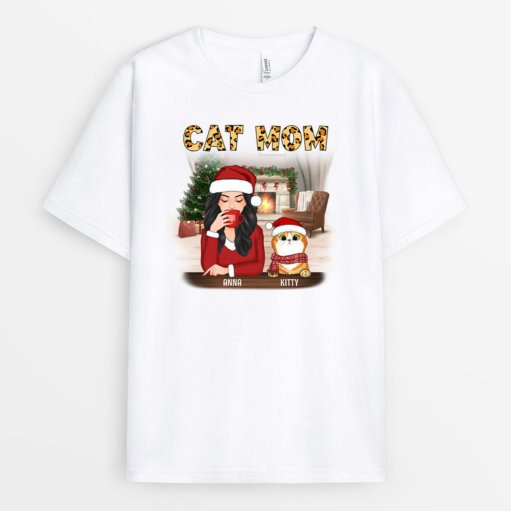 Cat Mom T-Shirt | Custom Merry Christmas Shirts for Cat Lovers