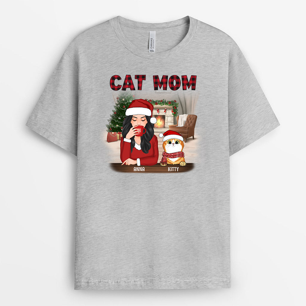 Cat Mom T-Shirt | Custom Merry Christmas Shirts for Cat Lovers