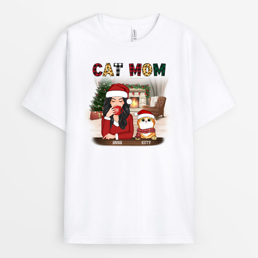 Cat Mom T-Shirt | Custom Merry Christmas Shirts for Cat Lovers