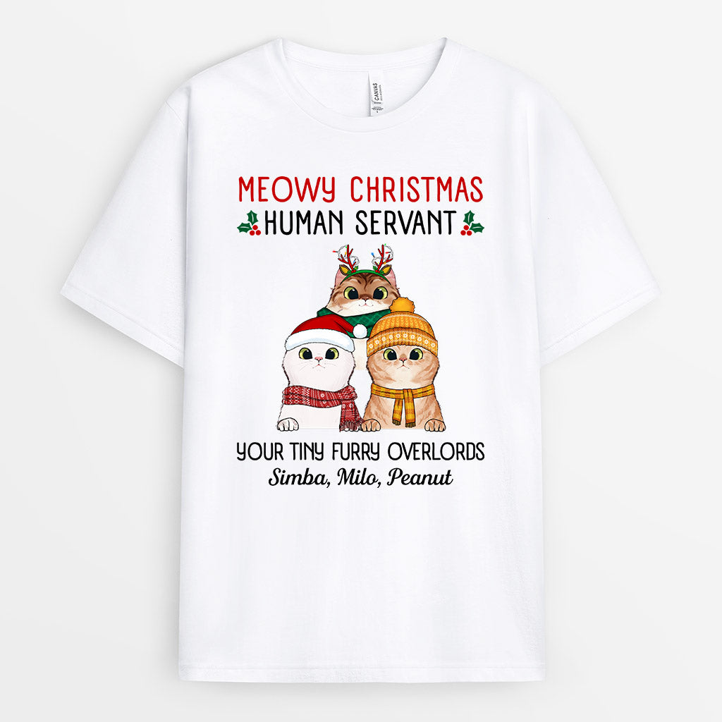 Meowy Human Servant T-Shirts | Custom Christmas Tee Shirts for Cat Lovers