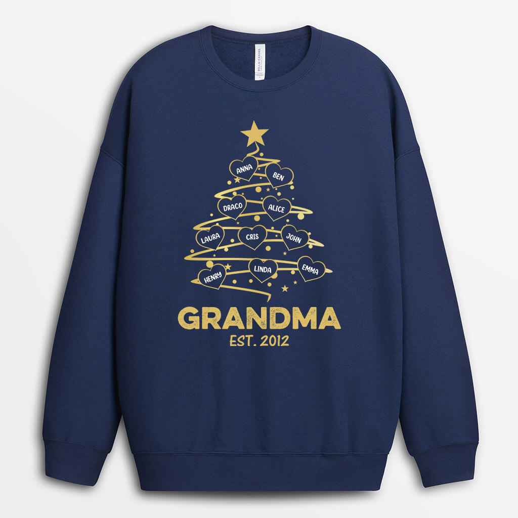 Family Christmas Tree Sweatshirt for Grandma/Grandpa/Mommy - Family Custom Gifts