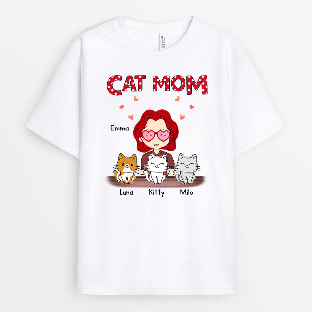 Cute Cat Mom With Glass - Custom Cat Tee Shirt for Humans