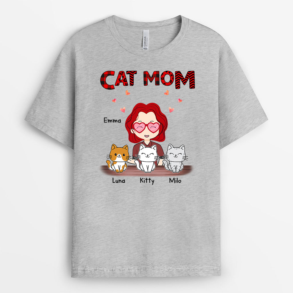 Cute Cat Mom With Glass - Custom Cat Tee Shirt for Humans
