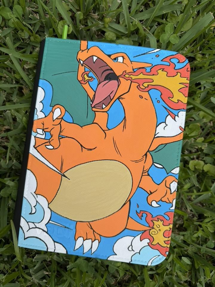 Flame Dragon Portrait Binder - hand-painted Fire Orange card binder cover