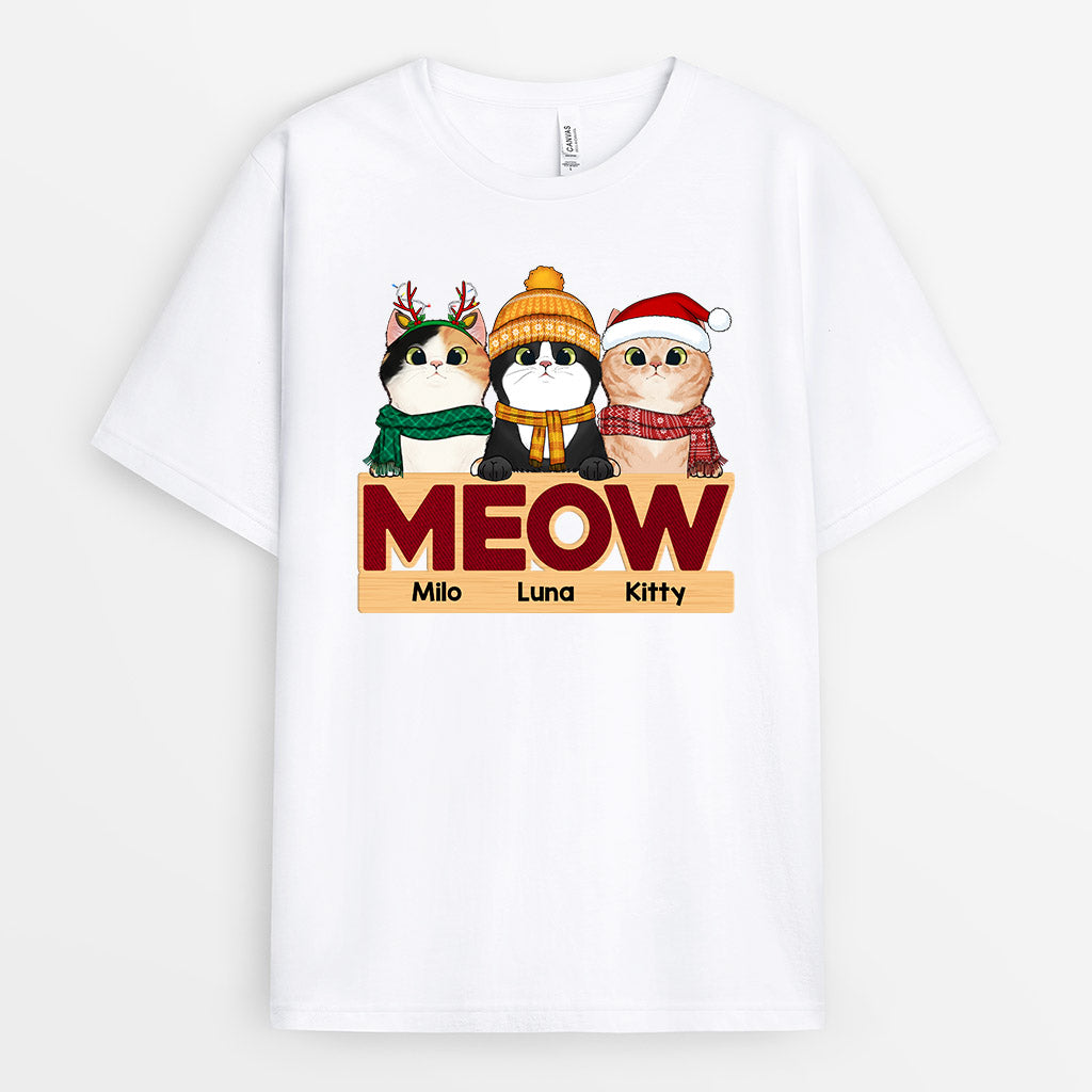 Meow Cat Lovers T-Shirts | Personalized Christmas T Shirts With Cats
