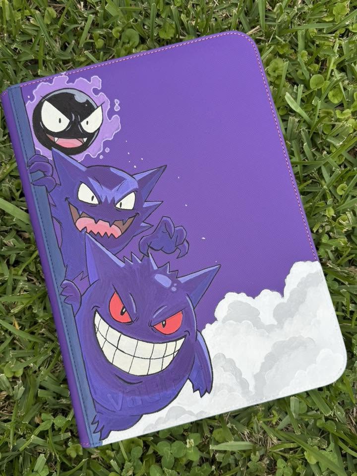 Ghost Trio Evolution Binder - hand-painted Haunted Purple card binder cover