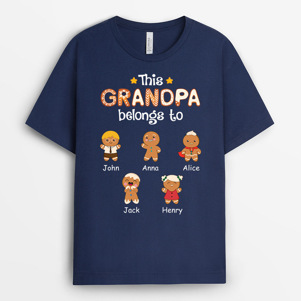 This Grandpa Belongs To Personalized T-Shirt - Gingerbread Version For Christmas