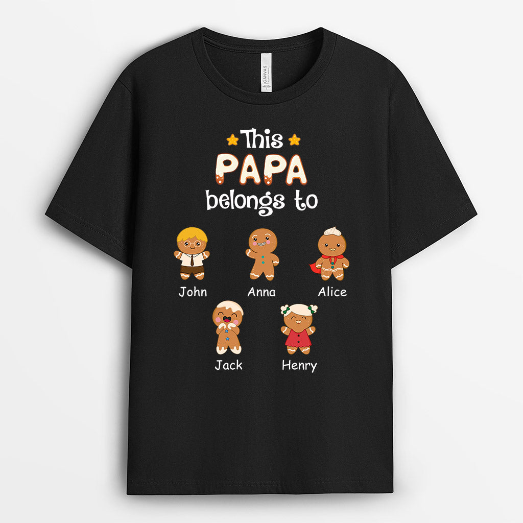 This Grandpa Belongs To Personalized T-Shirt - Gingerbread Version For Christmas