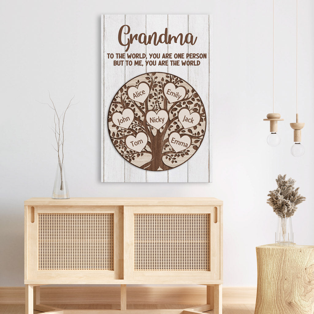 Personalized Grandma Mommy You Are The World Canvas