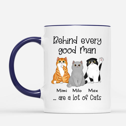 Behind Every Good Man Is A Cat - Personalized Cat Coffee Mug