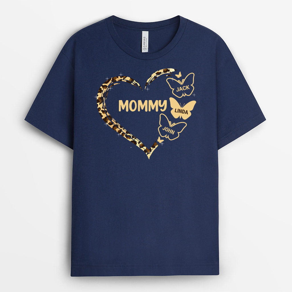 Personalized Leopard Mommy Grandma Heart T Shirts
