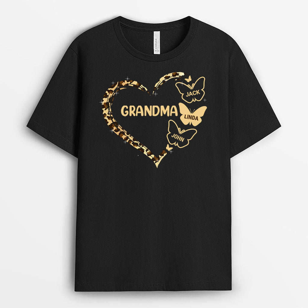 Personalized Leopard Mommy Grandma Heart T Shirts