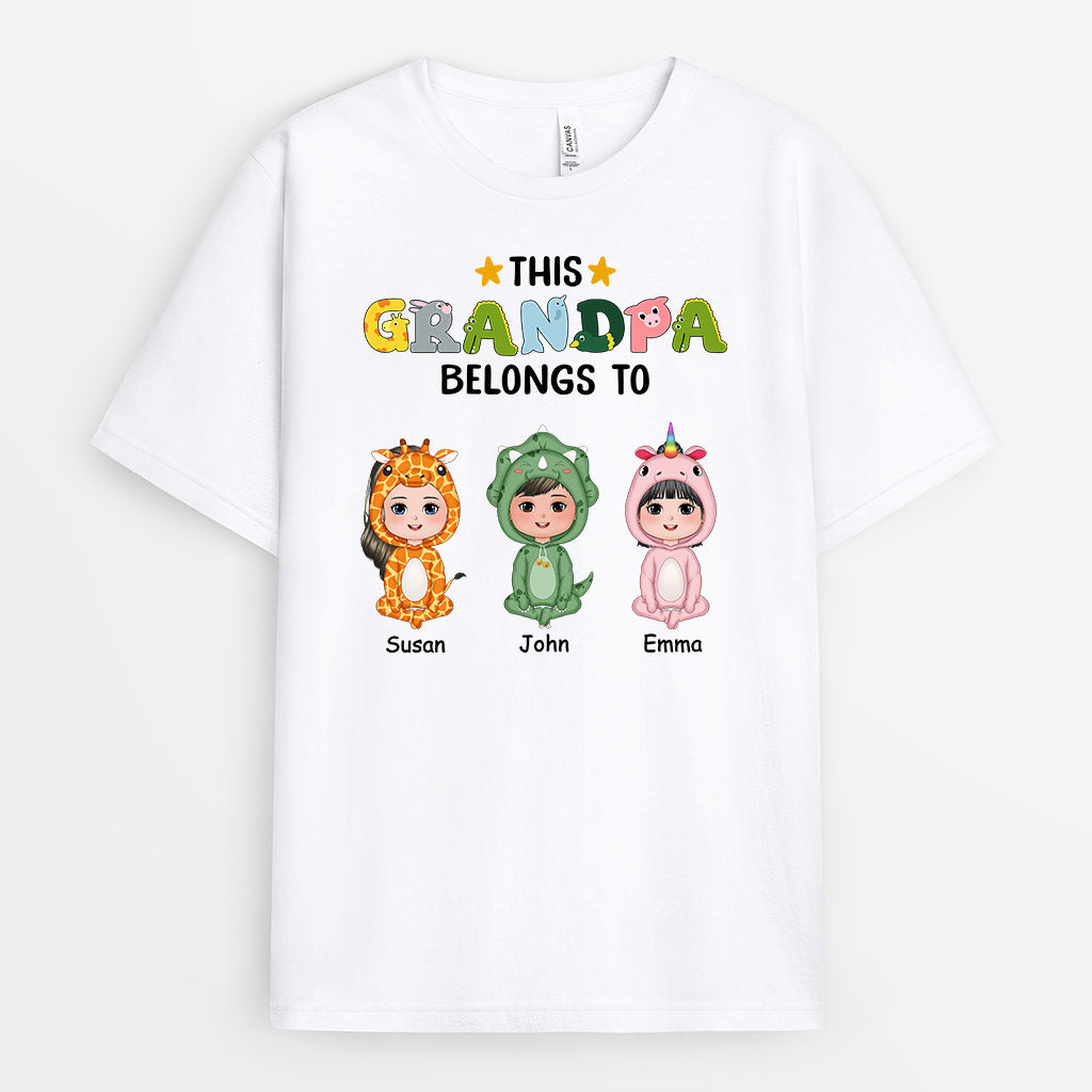 This Grandpa Belongs To Personalized T-Shirt - Cute Version with Animals