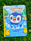 Penguin Chick Fountain Binder - hand-painted Fountain Blue card binder cover