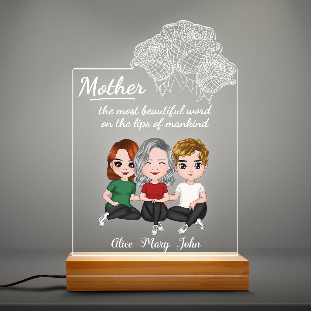 Personalized Mother The Most Beautiful Word Night Light