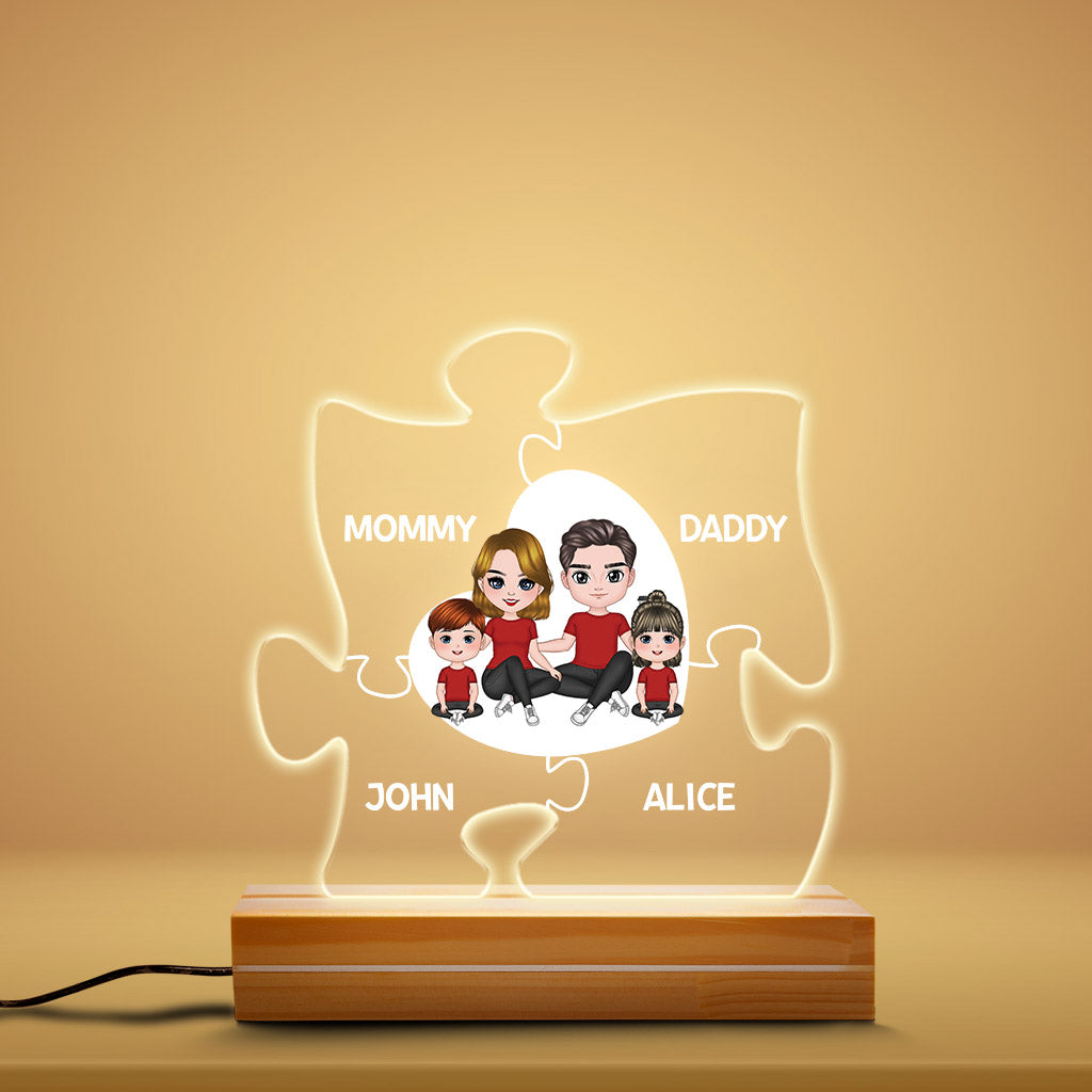 Family Puzzle Heart Night Light - Family Custom Gifts