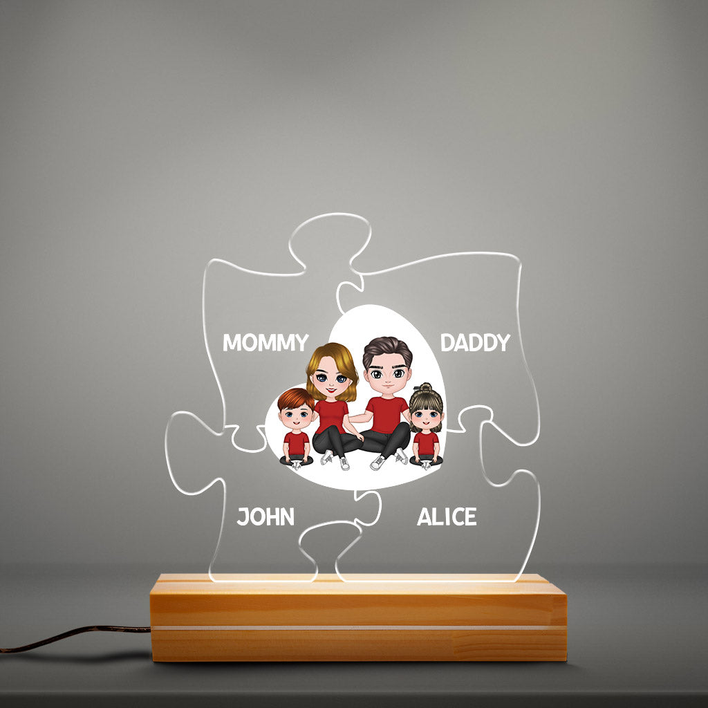 Family Puzzle Heart Night Light - Family Custom Gifts