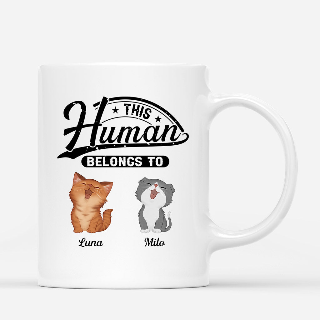 This Human Belongs To Cats - Personalized Cat Ceramic Mug